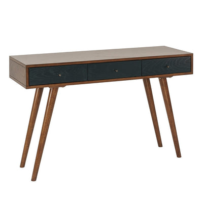 Sleek 48" Navy & Pecan Three-Drawer Writing Desk