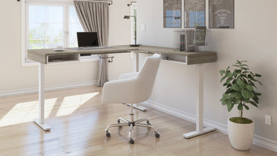 71" L-Shaped Sleek Walnut Gray & White Standing Desk