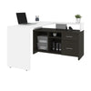 56" X 44" Unique Petite Corner Desk with Credenza in White & Deep Gray
