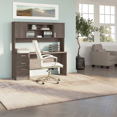 65" Gray Maple Desk with Hutch