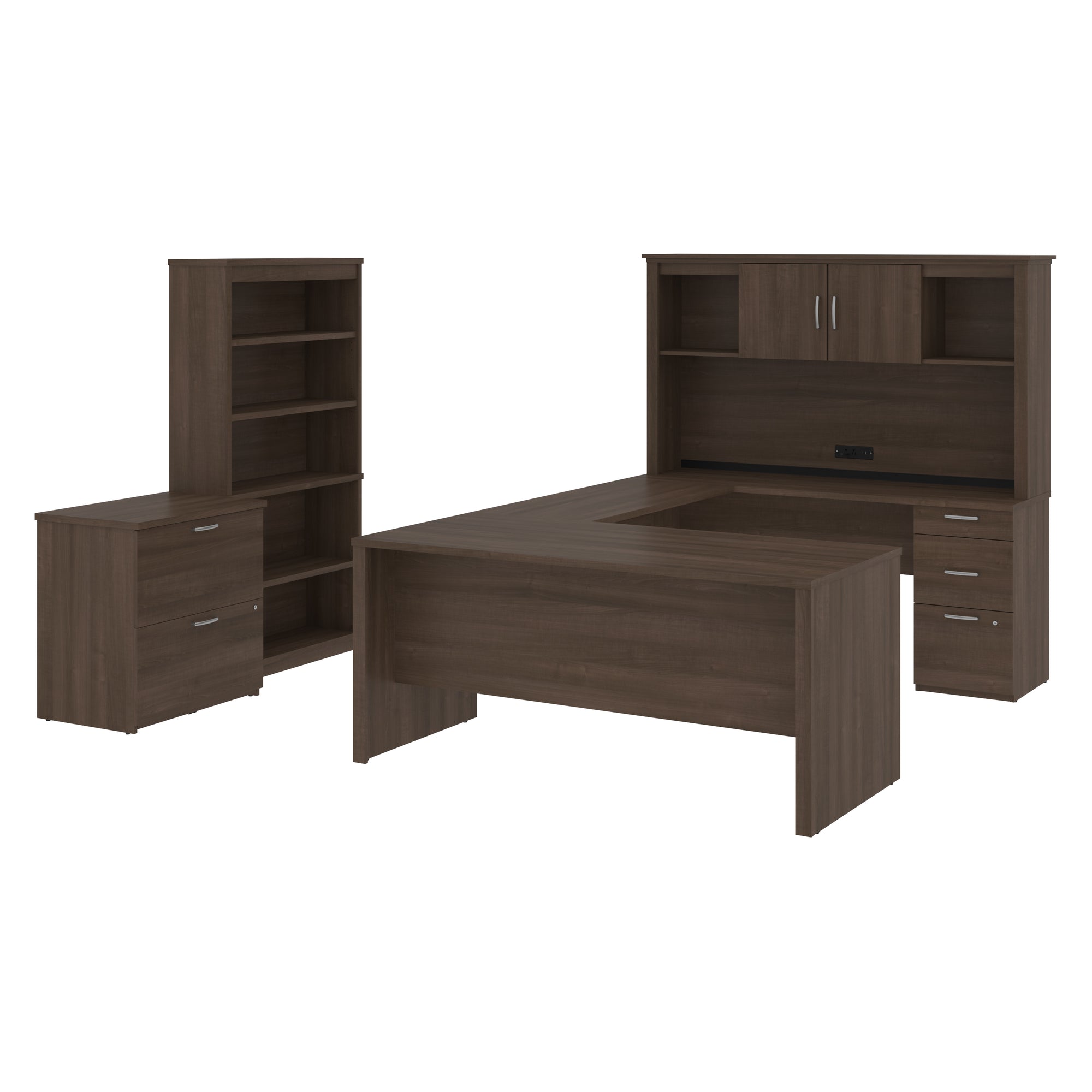 66" U- or L-Shaped Desk Set with File & Bookcase in Antigua