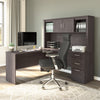 67" Charcoal Maple L-Shaped Desk with Hutch
