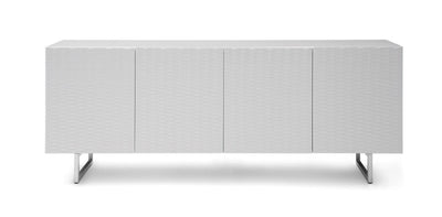 Modern 79" White Storage Credenza with Wave Textured Doors