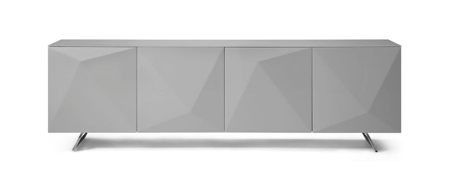 Modern 94" Gray Storage Credenza w/ Glass Top
