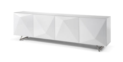 Modern 94" Crystal White Storage Credenza w/ Glass Top