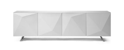 Modern 94" Crystal White Storage Credenza w/ Glass Top