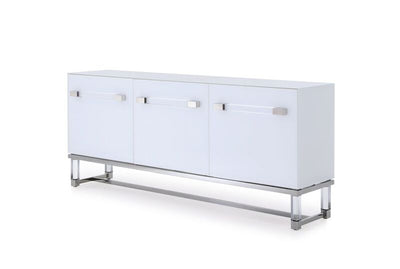 79" White Lacquer Storage Credenza with Elegant Handles