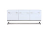 79" White Lacquer Storage Credenza with Elegant Handles