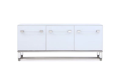 79" White Lacquer Storage Credenza with Elegant Handles