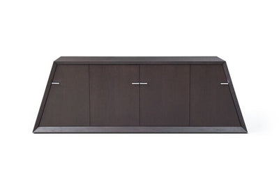 Striking Angled 90" Dark Wenge Oak Veneer Storage Credenza