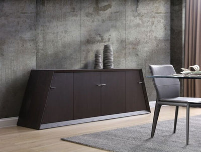 Striking Angled 90" Dark Wenge Oak Veneer Storage Credenza