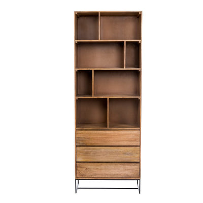 86" Tall Solid Mango Wood Bookcase with Drawers