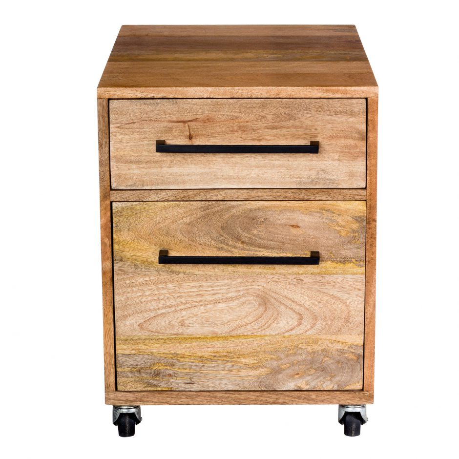 Solid Mango Wood Two Drawer Mobile File Cabinet