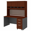 60" Cherry & Gray Office Desk with Hutch and Mobile File