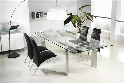 78" - 106" Modern Glass Conference Table with Angled Chrome Legs