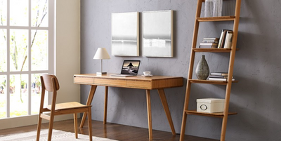 Solid Bamboo 60" Modern Executive Desk with Drawer in Caramel