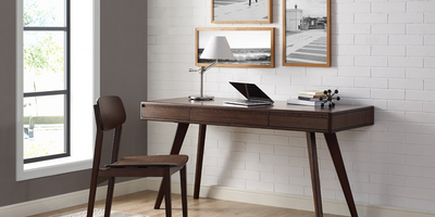 Solid Bamboo 60" Modern Executive Desk with Drawer in Black Walnut