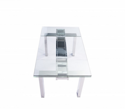 Modern Glass Conference Table with Polished Stainless Legs (Extends from 63" W to 98" W)