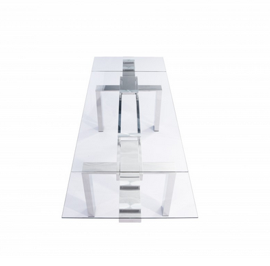 Modern Glass Conference Table with Polished Stainless Legs (Extends from 63" W to 98" W)