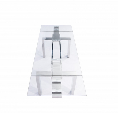 Modern Stainless & Clear Glass Conference Table or Desk (Extends from 63" W to 98" W)