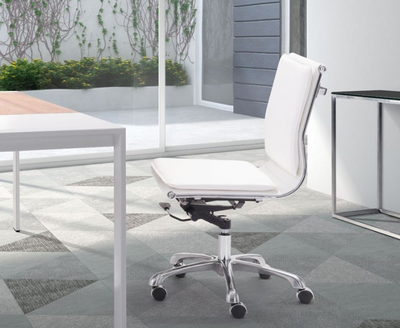 Modern White Leather & Chrome Armless Office or Conference Chair