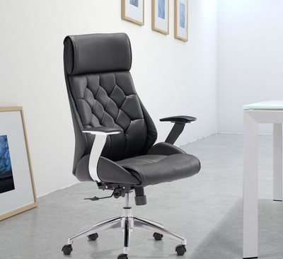 Regal Black Leather & Chrome Modern Office Chair