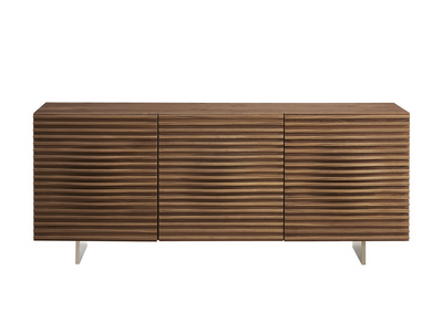 Unique 71" Walnut & Brushed Metal Credenza