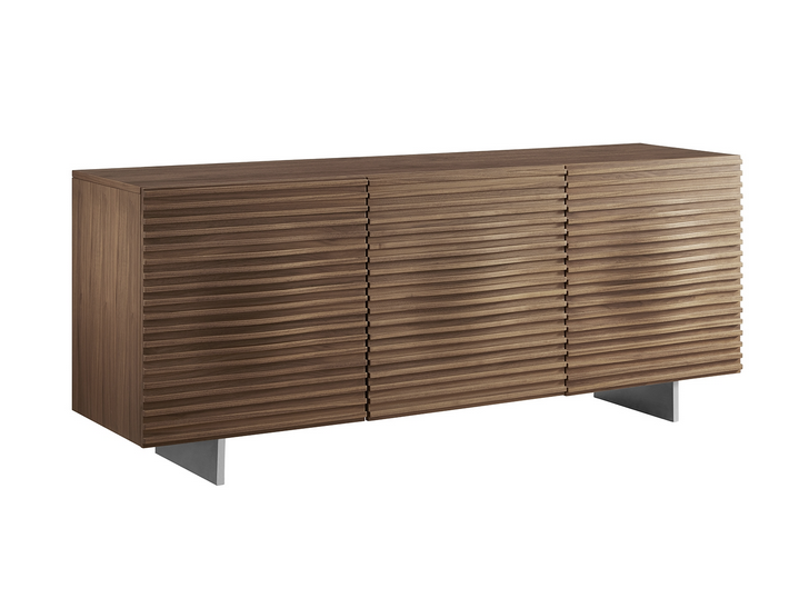 Unique 71" Walnut & Brushed Metal Credenza