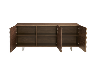 Unique 71" Walnut & Brushed Metal Credenza