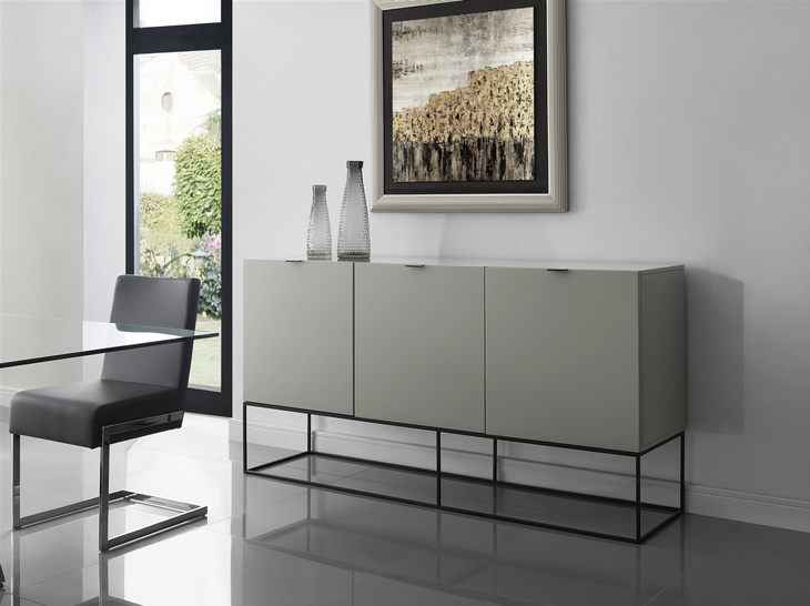 Taupe High Gloss Lacquer 71" Credenza with Black Base