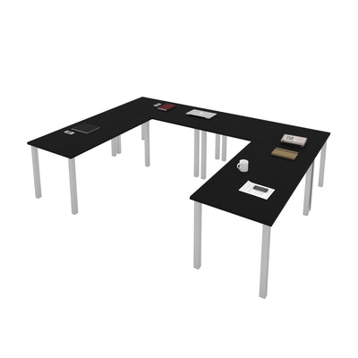 Set of 4 60" Black Desks with Metal Legs