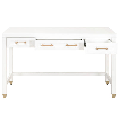 54" Matte White Lacquer & Brushed Brass Executive Desk