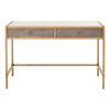 49" Brushed Gold & Faux Shagreen Resin Desk with Glass Top