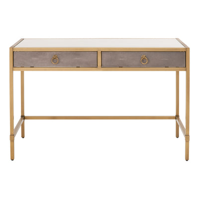 49" Brushed Gold & Faux Shagreen Resin Desk with Glass Top