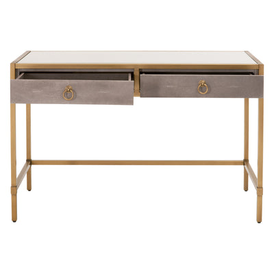 49" Brushed Gold & Faux Shagreen Resin Desk with Glass Top