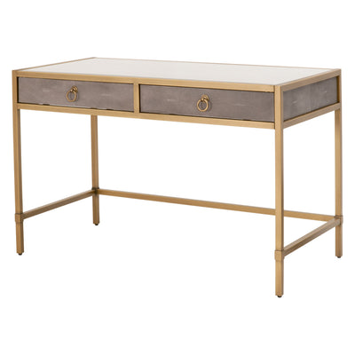 49" Brushed Gold & Faux Shagreen Resin Desk with Glass Top