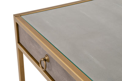 49" Brushed Gold & Faux Shagreen Resin Desk with Glass Top