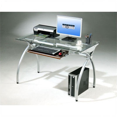 Tempered Glass Workstation with Mahogany Keyboard Trim