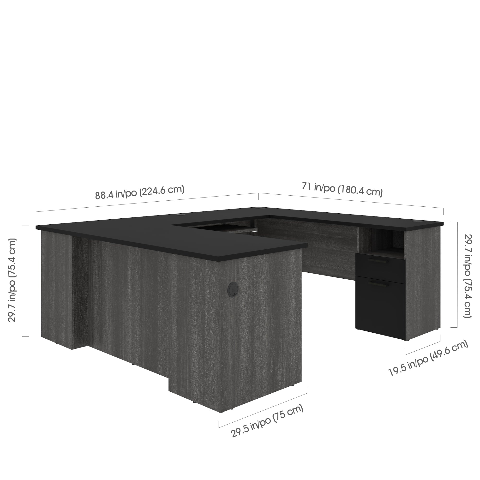 Bark Gray & Black Modern U-shaped Desk