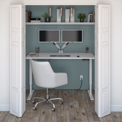 59" Twin Monitor Adjustable Desk in White