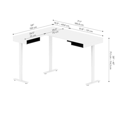 71" White and Black Adjustable Standing L-Shaped Desk