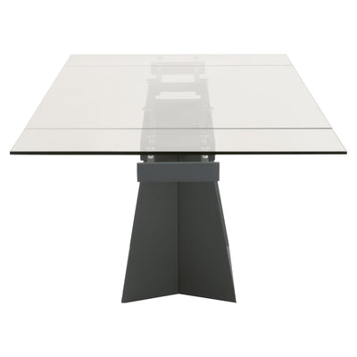 71" - 106" Clear Glass & Matte Dark Gray Steel Conference Table