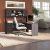 65" L-Shaped Desk in Charcoal Maple with Hutch