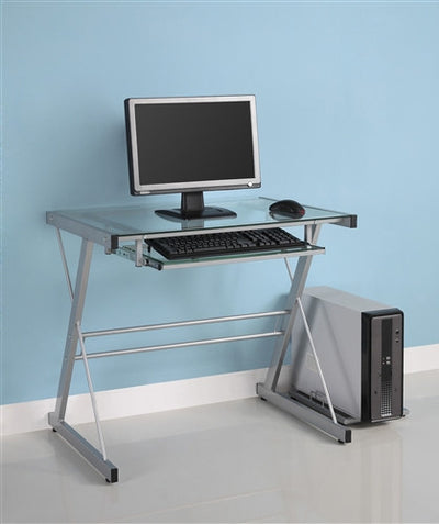 Silver Framed 31" Glass Workstation with Keyboard Tray