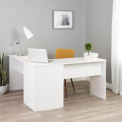 56" L-Shaped Desk with Corner Storage in White