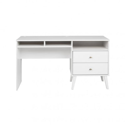 55" White Desk with 3 Cubbies & 2 Drawers