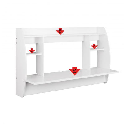 58" Wide Floating Desk with Shelf Storage in White