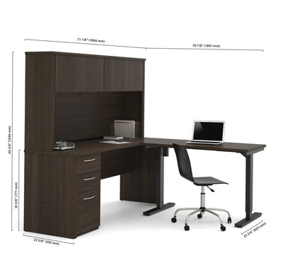 71" Dark Chocolate Desk with Hutch & Standing Desk Section