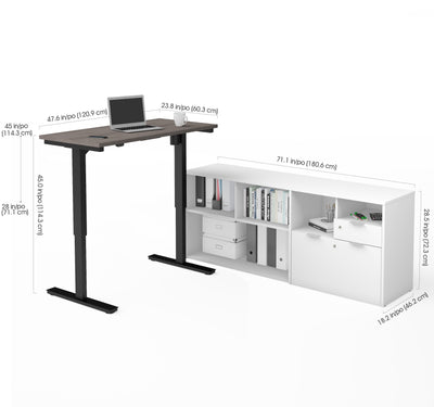 48" Bark Gray Standing Desk with White Credenza