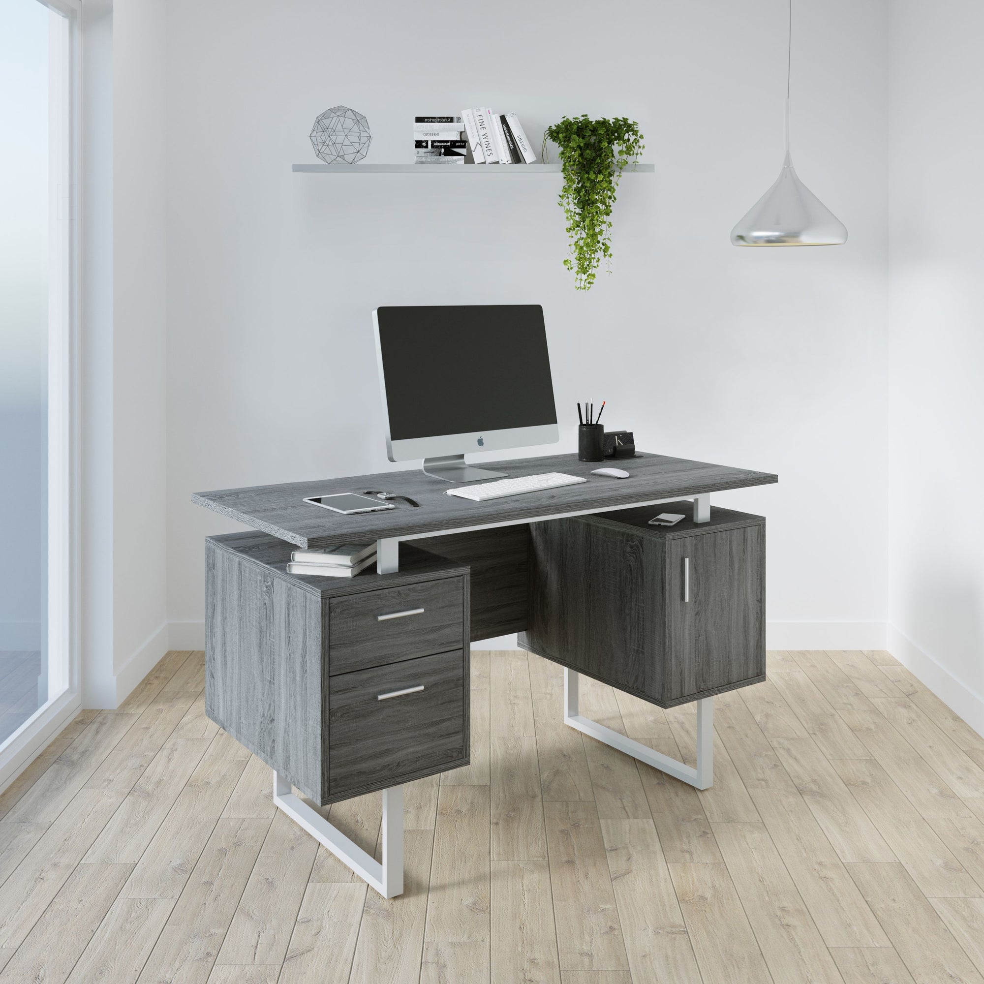 51 Gray Woodgrain Floating Desk by Techni Mobili OfficeDesk